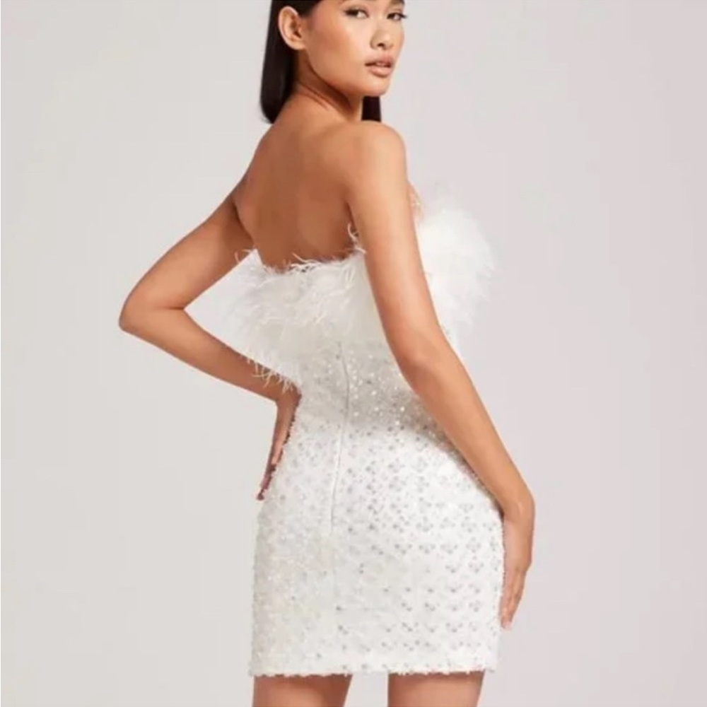 NADINE MERABI White Feather Mini Dress - Picture 5 of 10